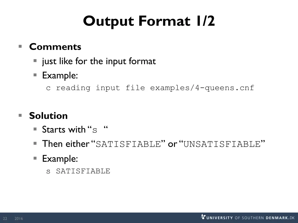 output format 1 2
