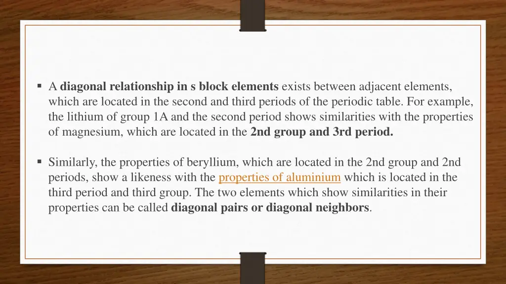 a diagonal relationship in s block elements