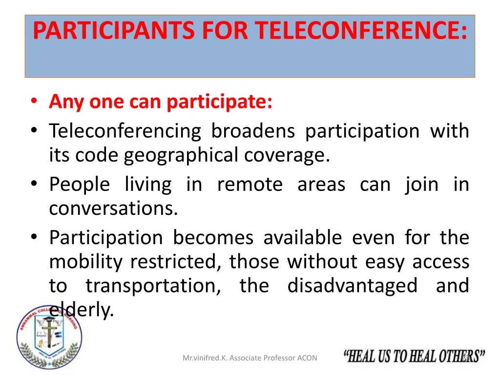 participants for teleconference