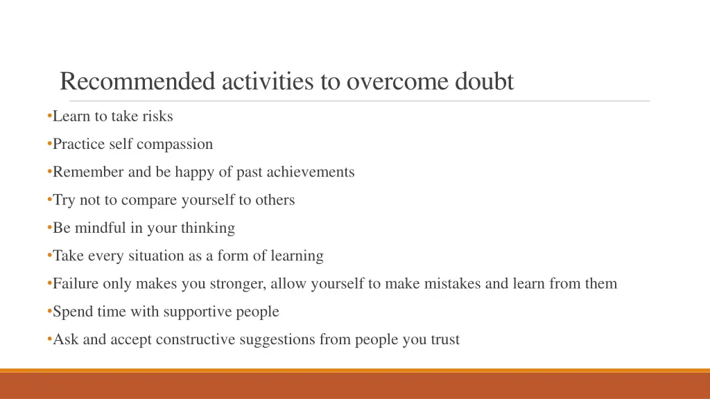 recommended activities to overcome doubt