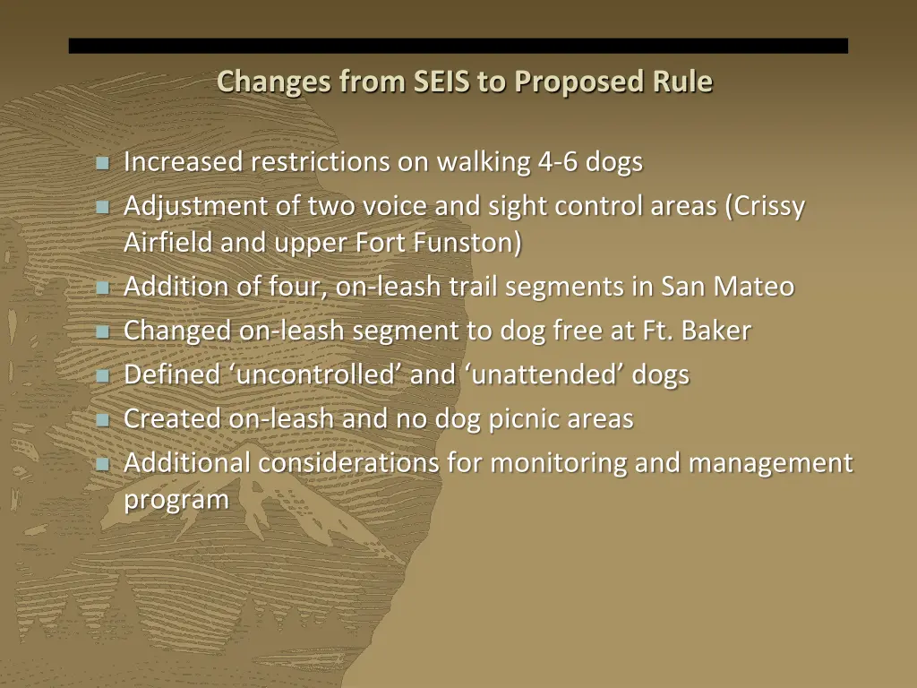 changes from seis to proposed rule