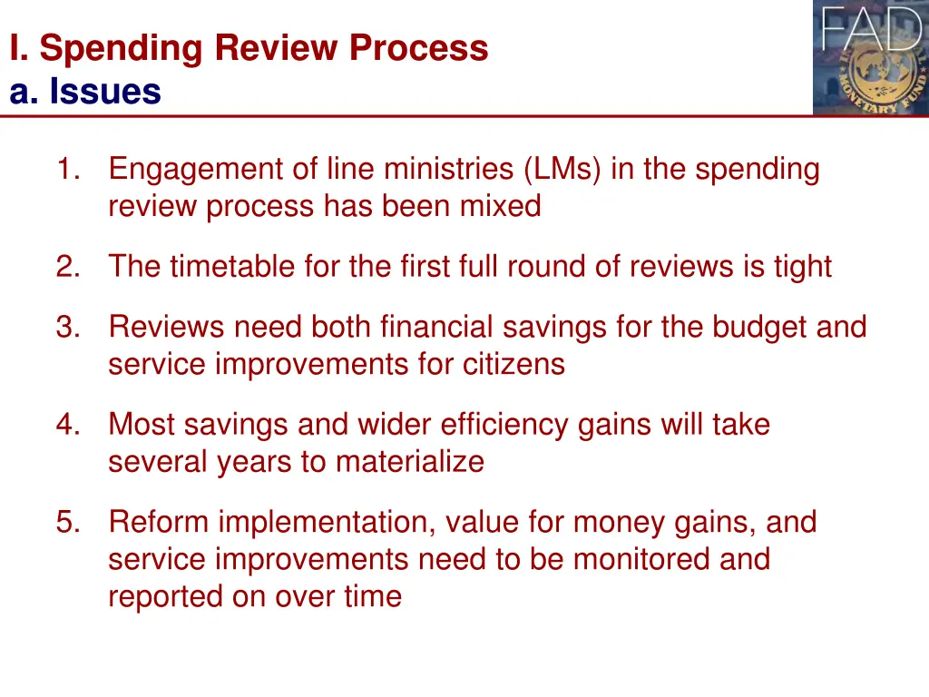 i spending review process a issues
