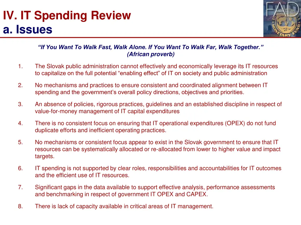 iv it spending review a issues