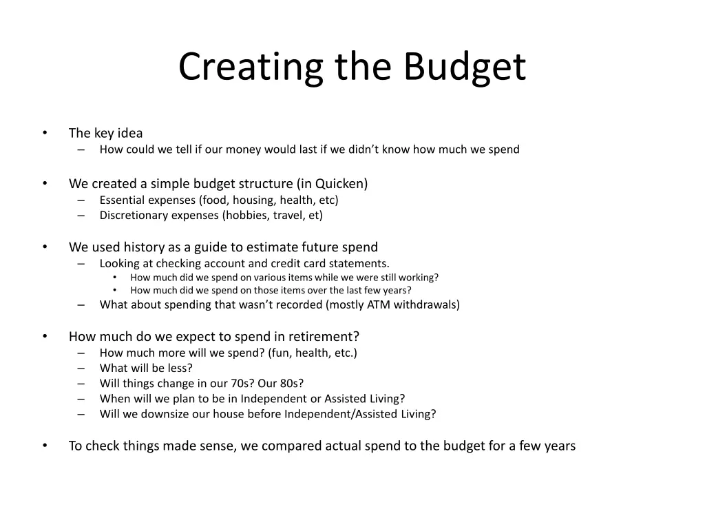 creating the budget