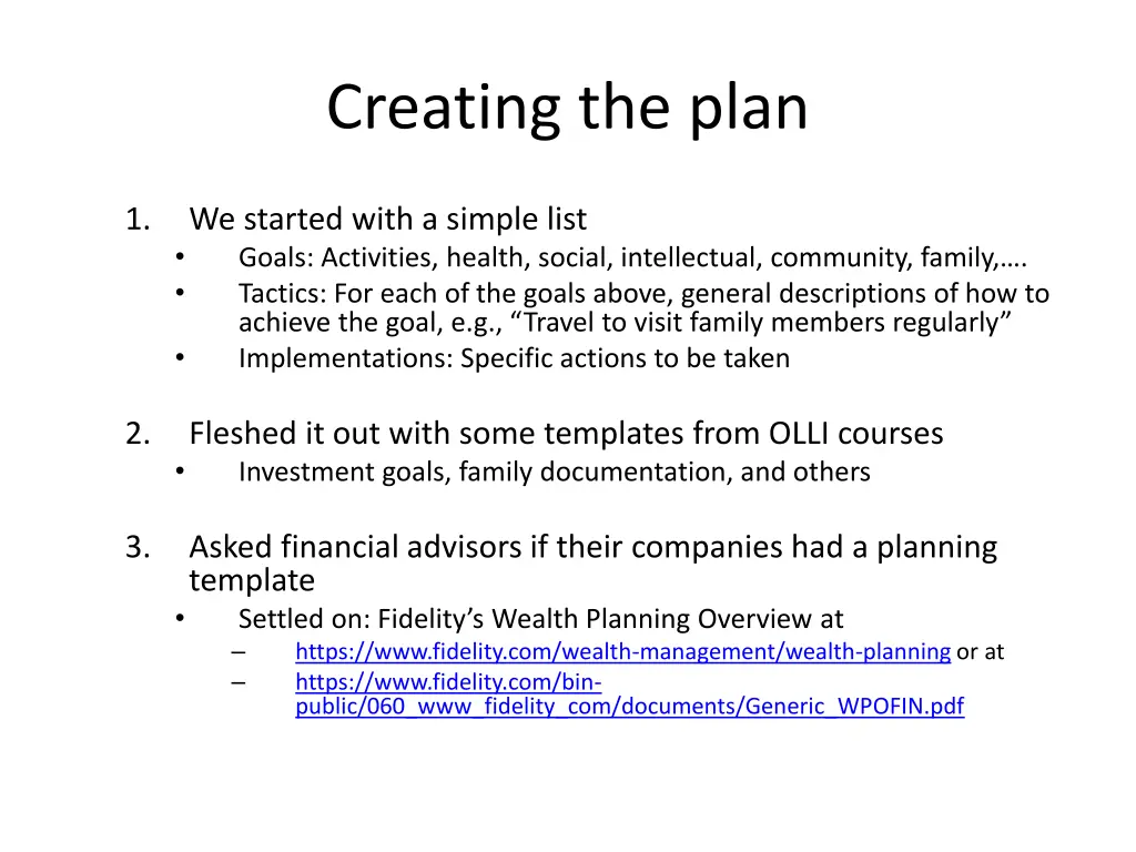 creating the plan 1