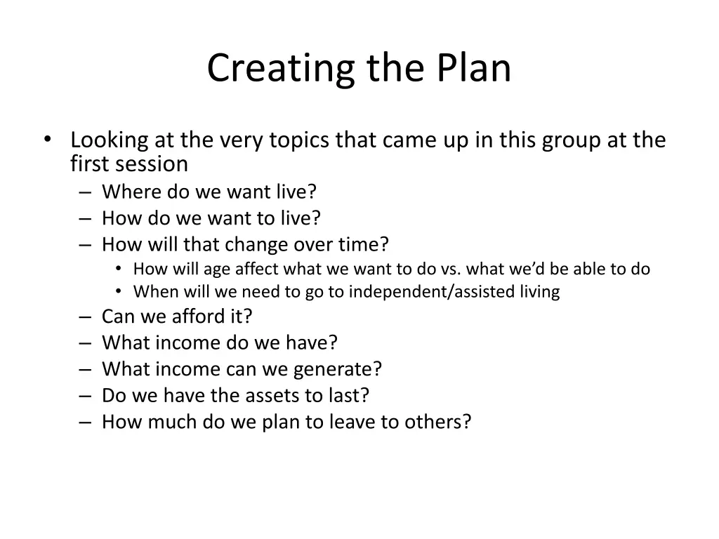 creating the plan