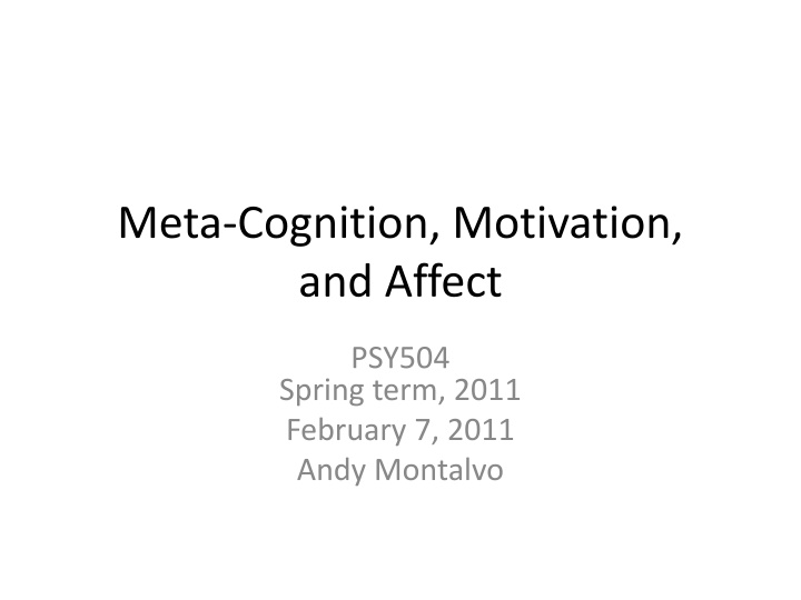 meta cognition motivation and affect
