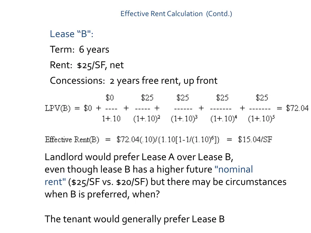 effective rent calculation contd