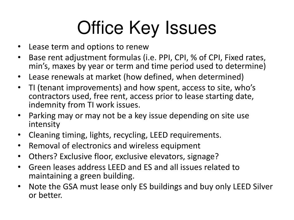office key issues lease term and options to renew