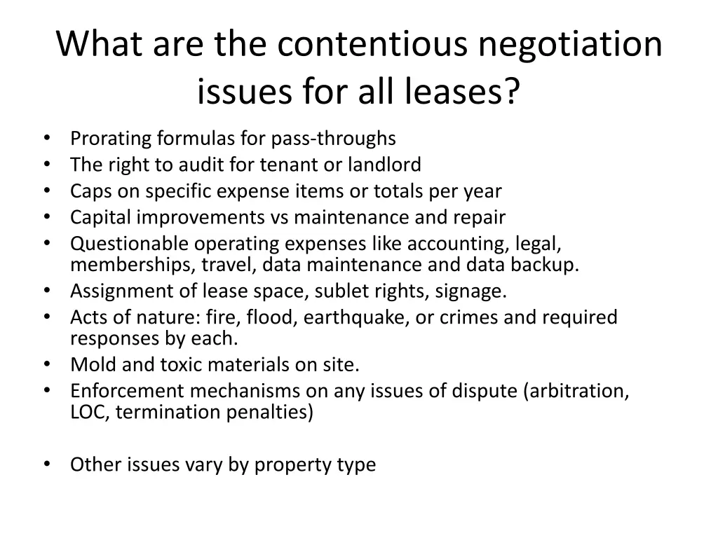 what are the contentious negotiation issues