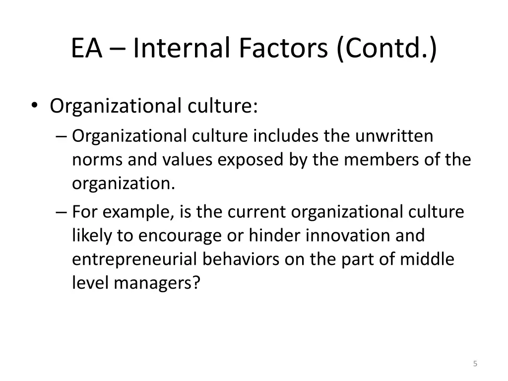 ea internal factors contd