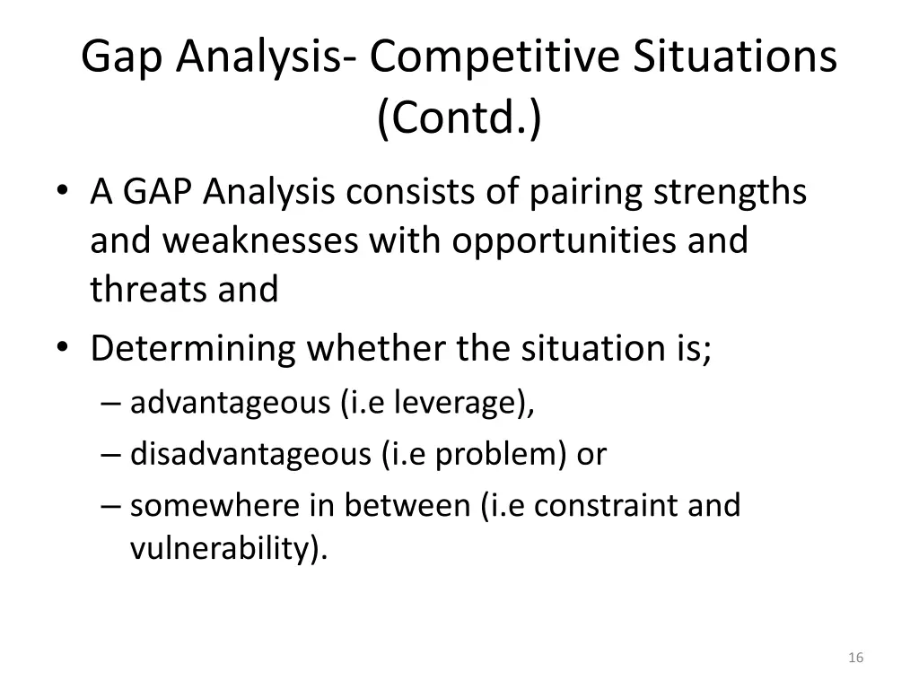 gap analysis competitive situations contd 2