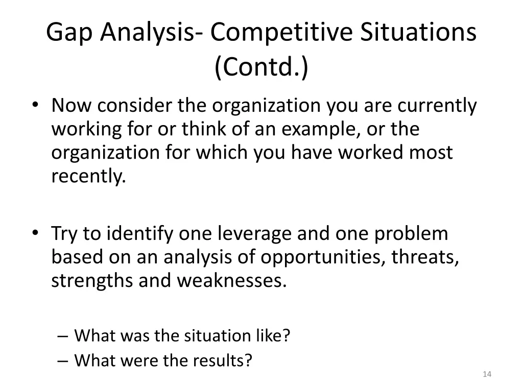gap analysis competitive situations contd