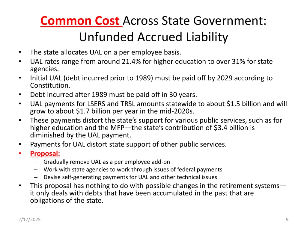 common cost across state government unfunded