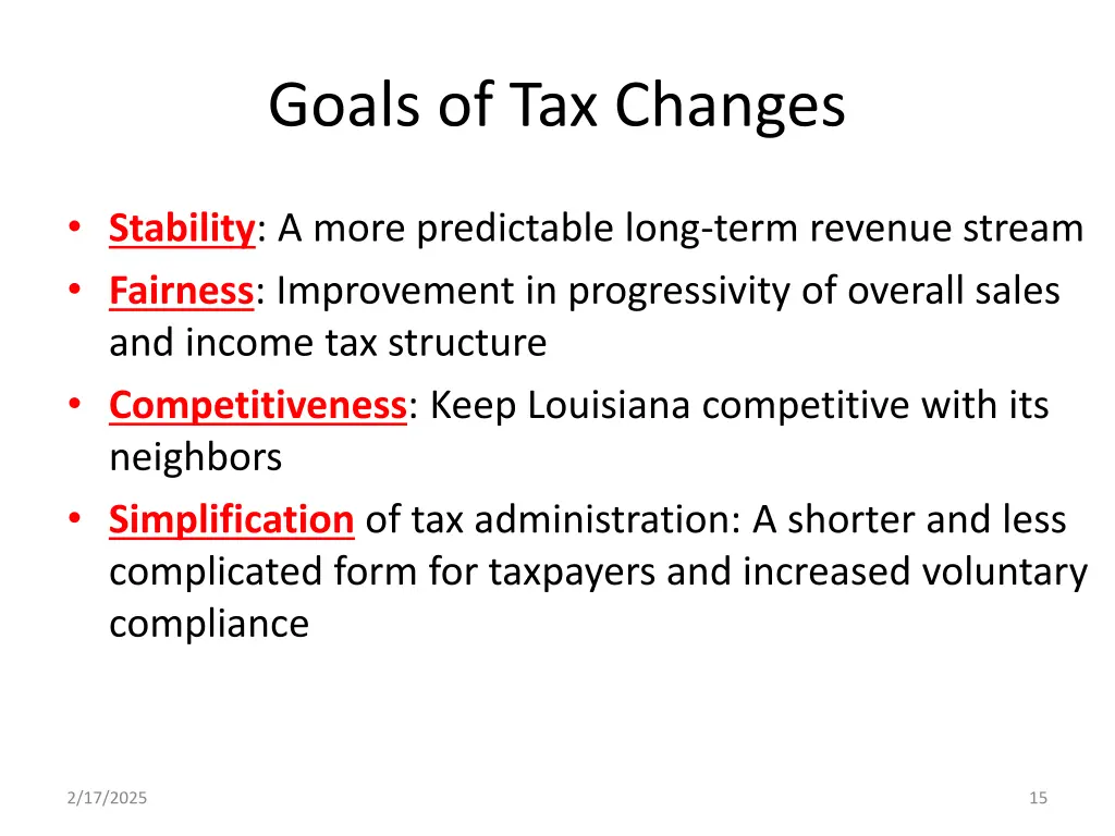 goals of tax changes