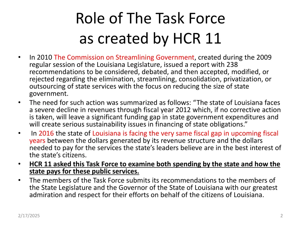 role of the task force as created by hcr 11