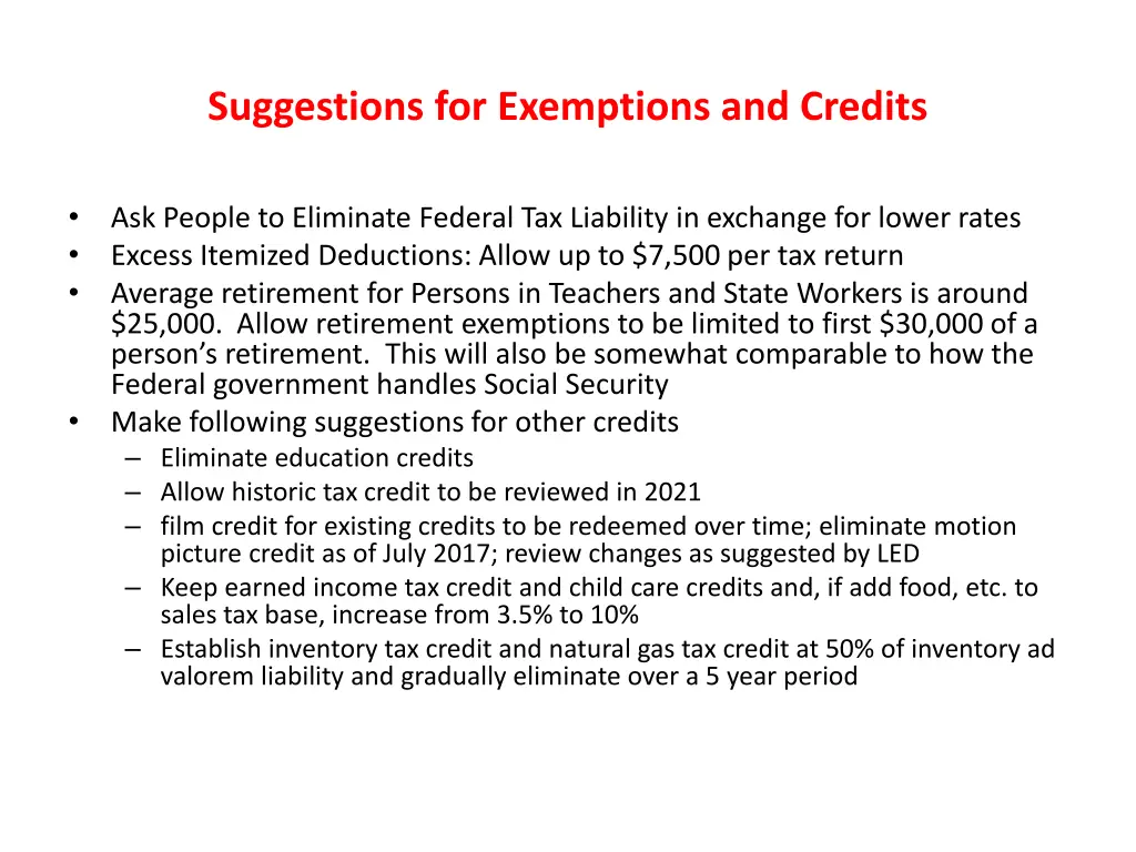 suggestions for exemptions and credits