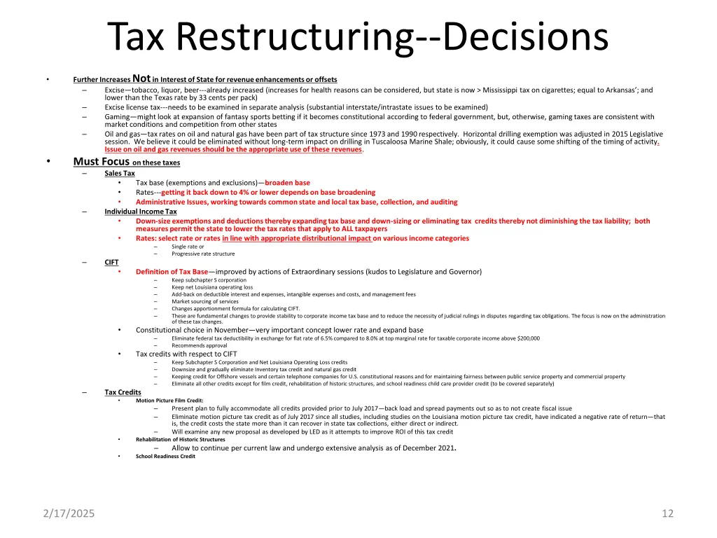 tax restructuring decisions