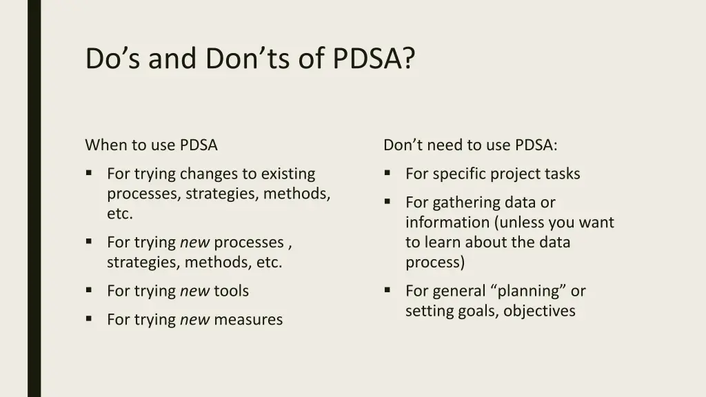 do s and don ts of pdsa