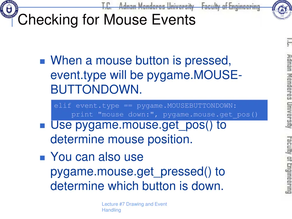 checking for mouse events