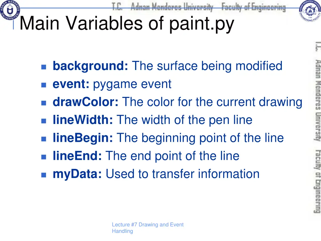 main variables of paint py