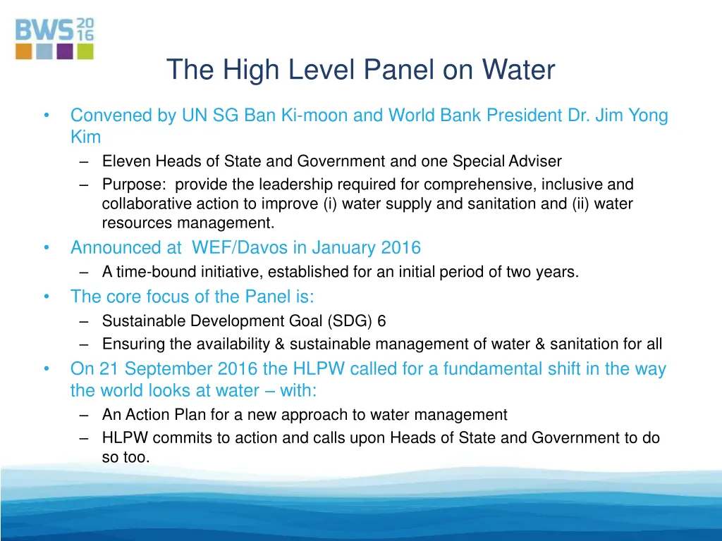 the high level panel on water