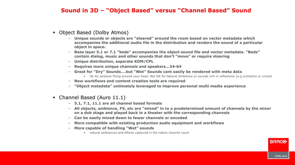 sound in 3d object based versus channel based