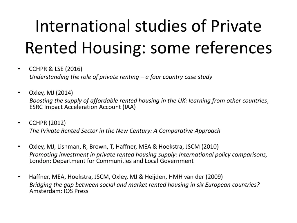 international studies of private rented housing