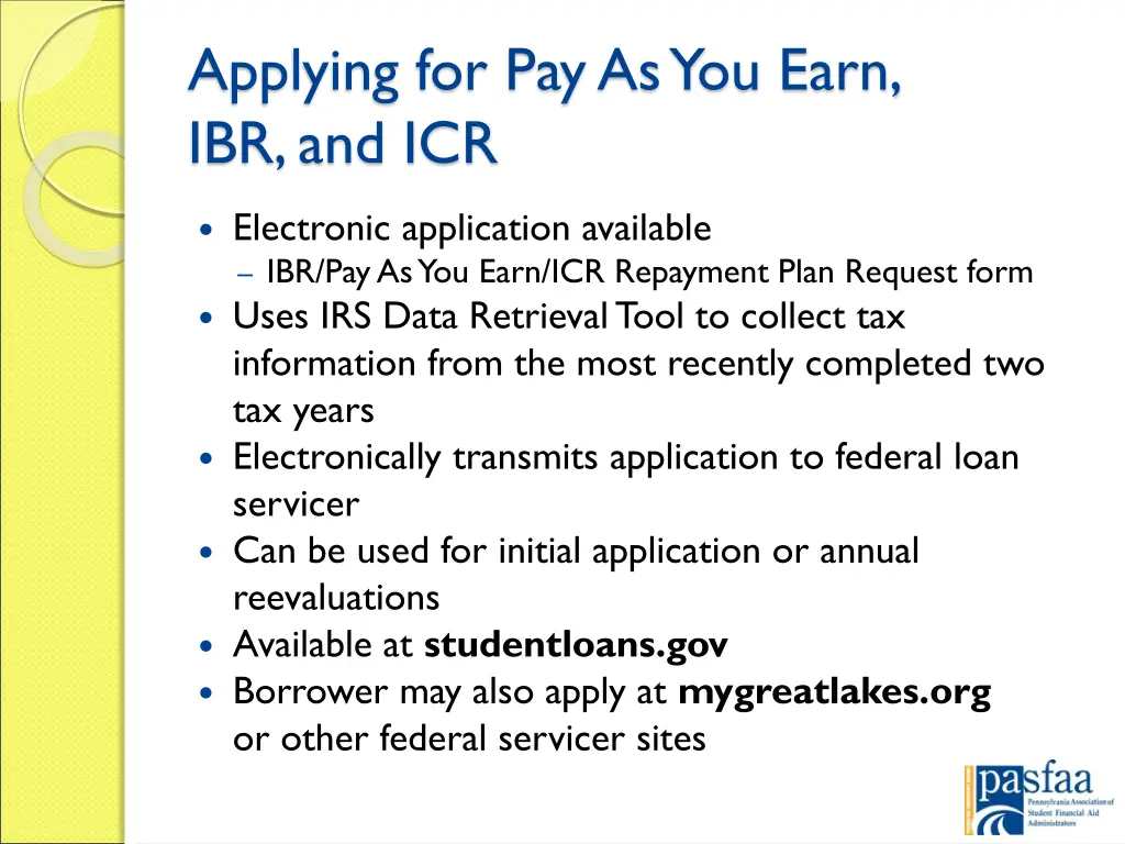 applying for pay as you earn ibr and icr 1