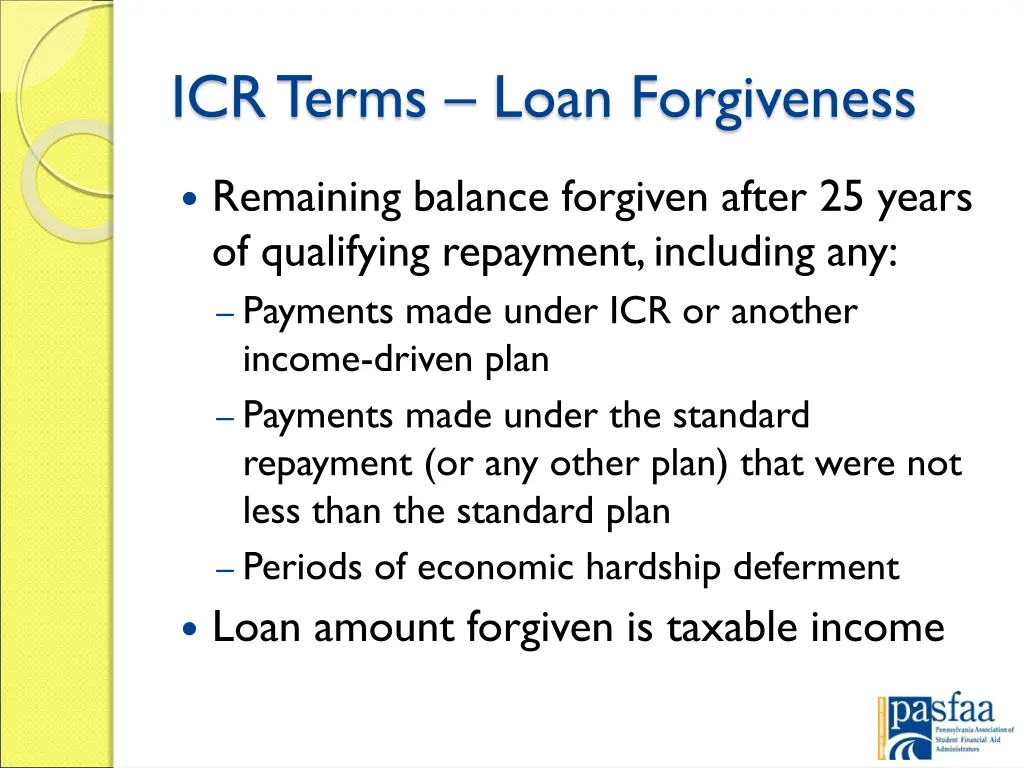 icr terms loan forgiveness
