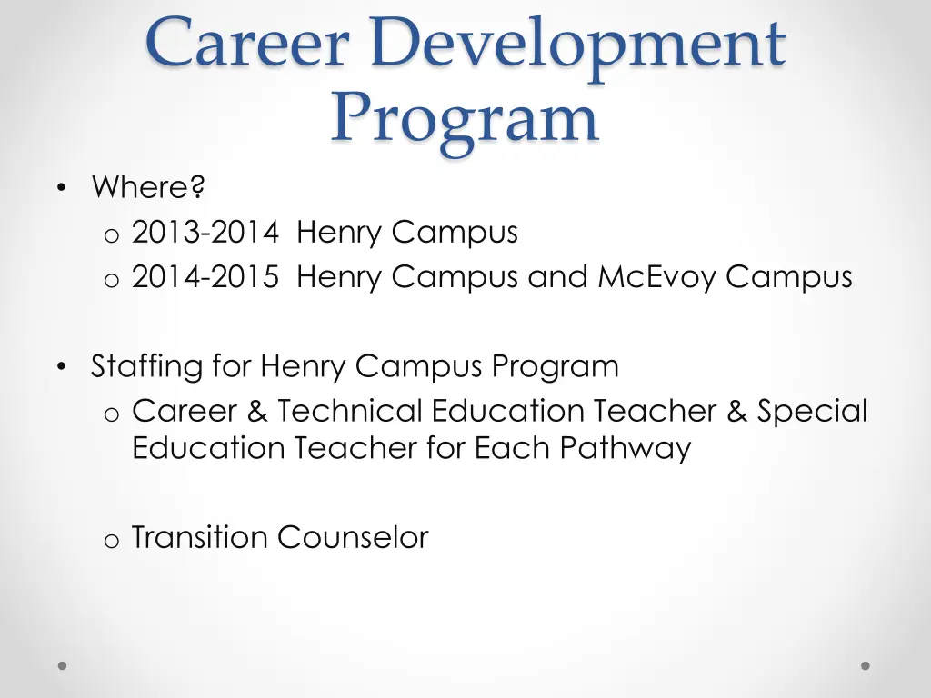 career development program where o 2013 2014