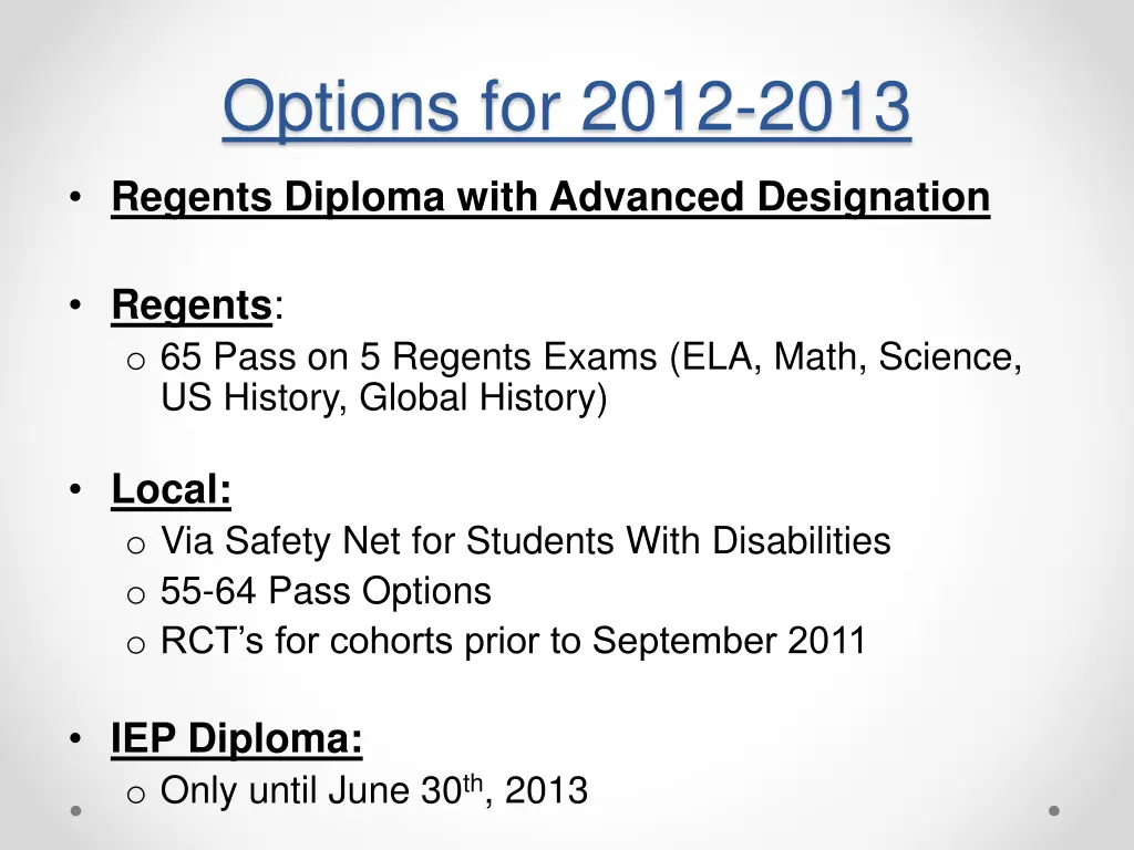 options for 2012 2013