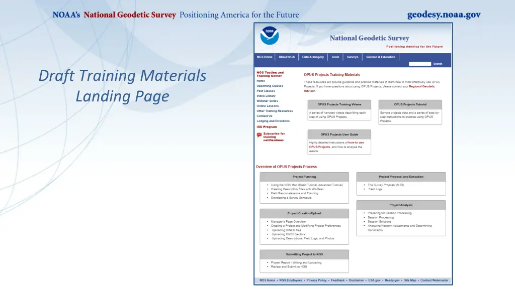 draft training materials landing page
