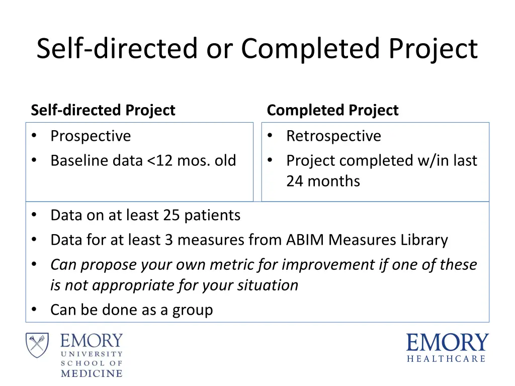 self directed or completed project
