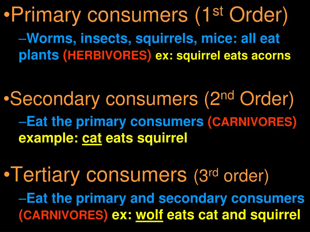 primary consumers 1 st order worms insects