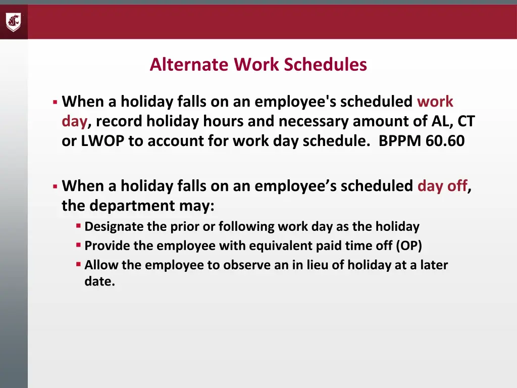 alternate work schedules