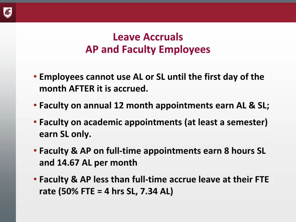 leave accruals ap and faculty employees