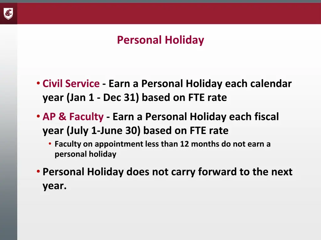 personal holiday