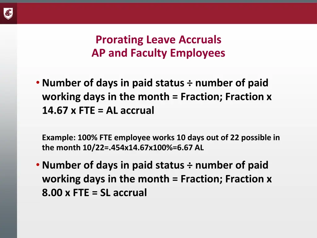 prorating leave accruals ap and faculty employees