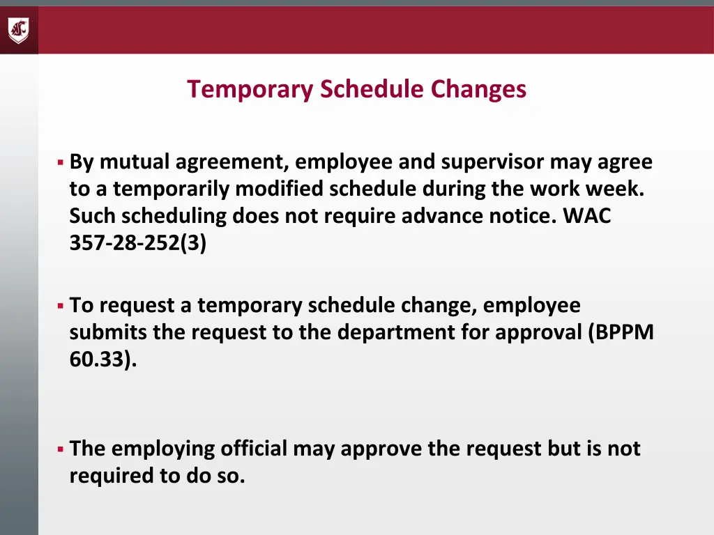 temporary schedule changes