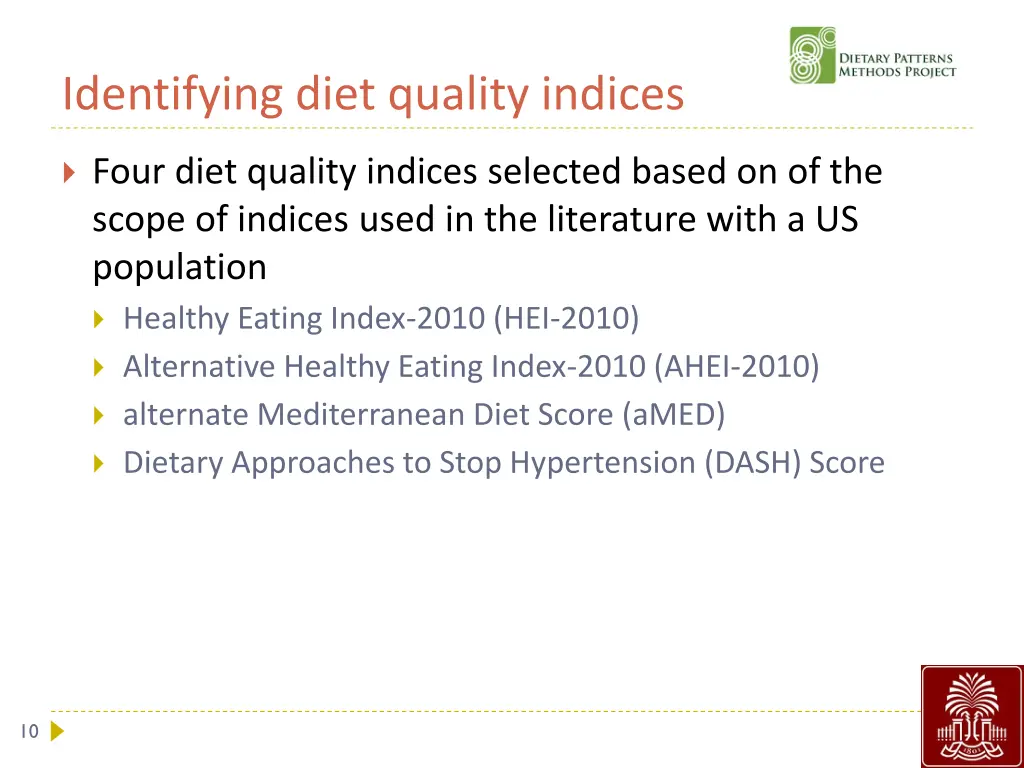 identifying diet quality indices