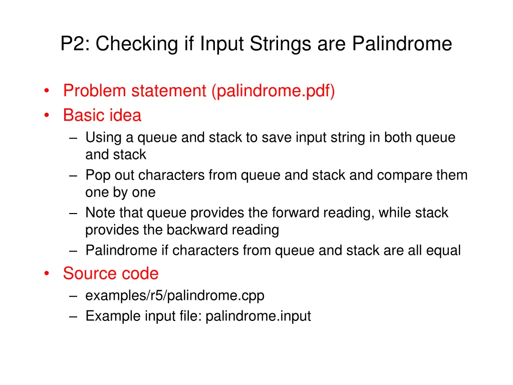 p2 checking if input strings are palindrome