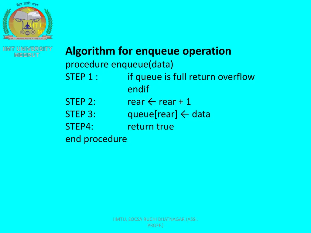 algorithm for enqueue operation procedure enqueue