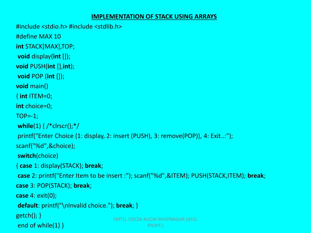 implementation of stack using arrays