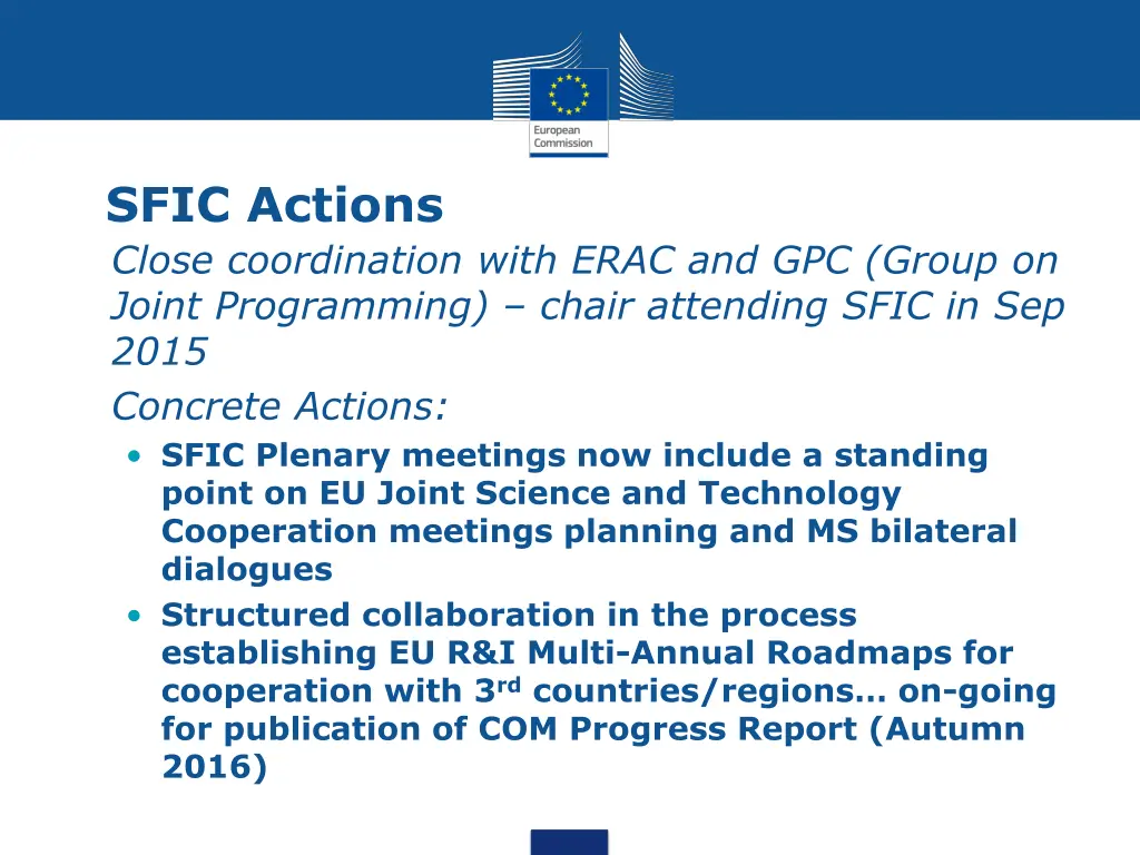 sfic actions close coordination with erac