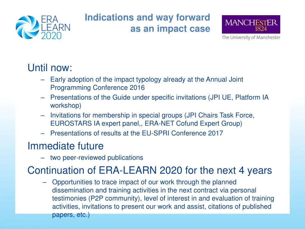 indications and way forward as an impact case