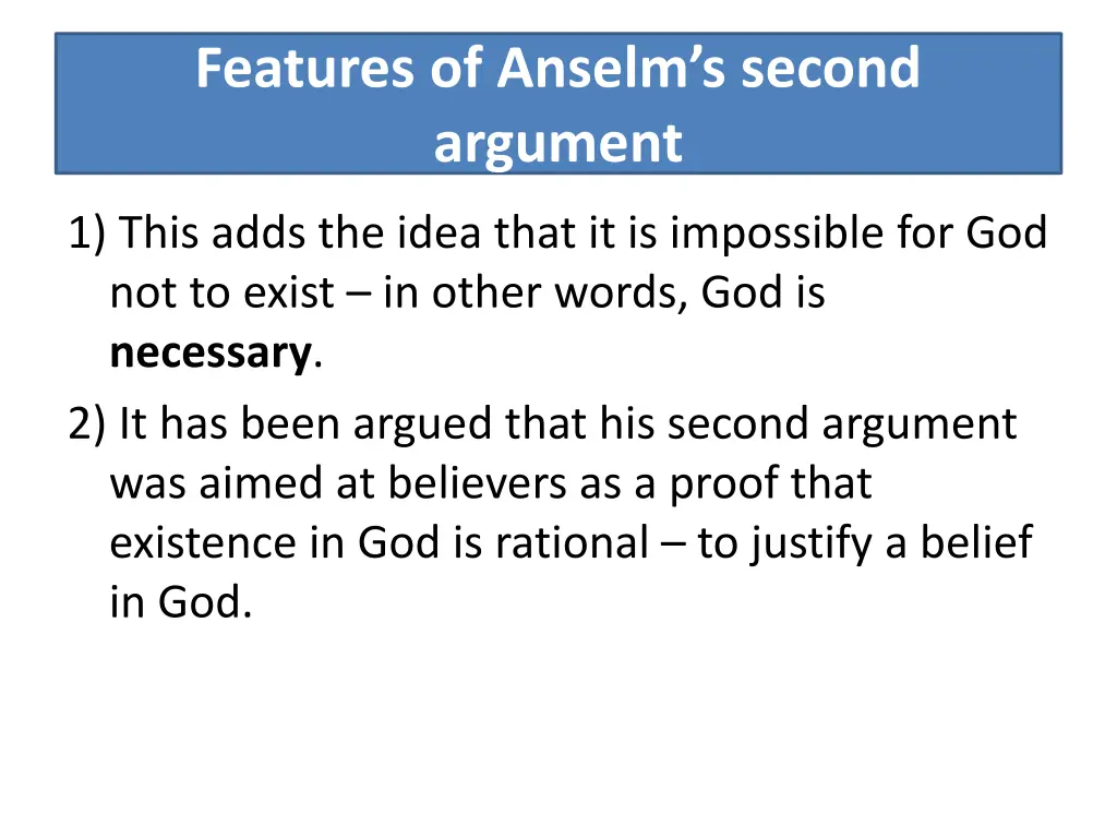 features of anselm s second argument