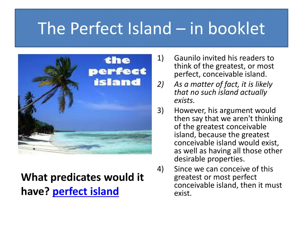 the perfect island in booklet