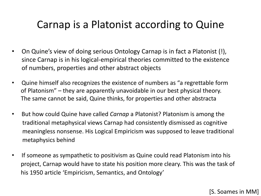 carnap is a platonist according to quine