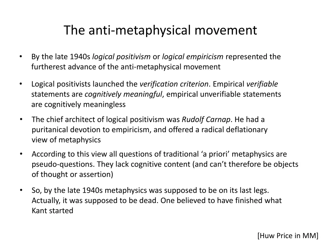 the anti metaphysical movement